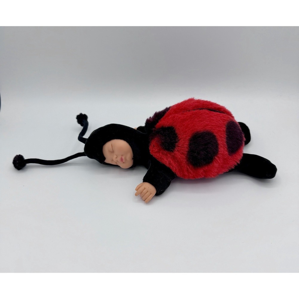 Vintage Anne Geddes 10" Sleeping Baby Ladybug Plush Doll – 90s Collectible